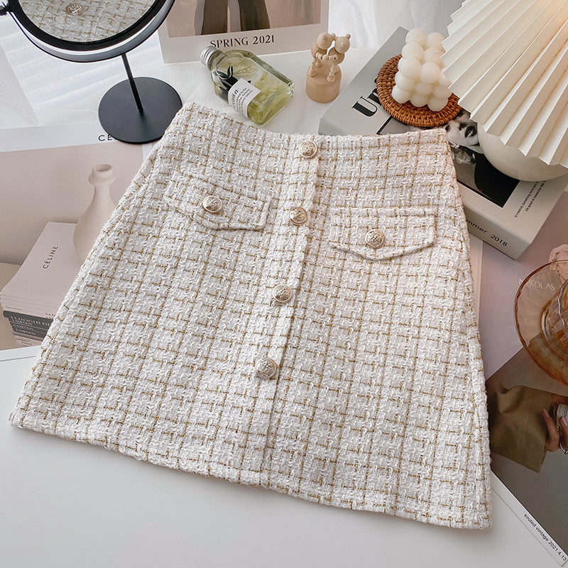 Button Tweed Mini Skirt (2 Colors)