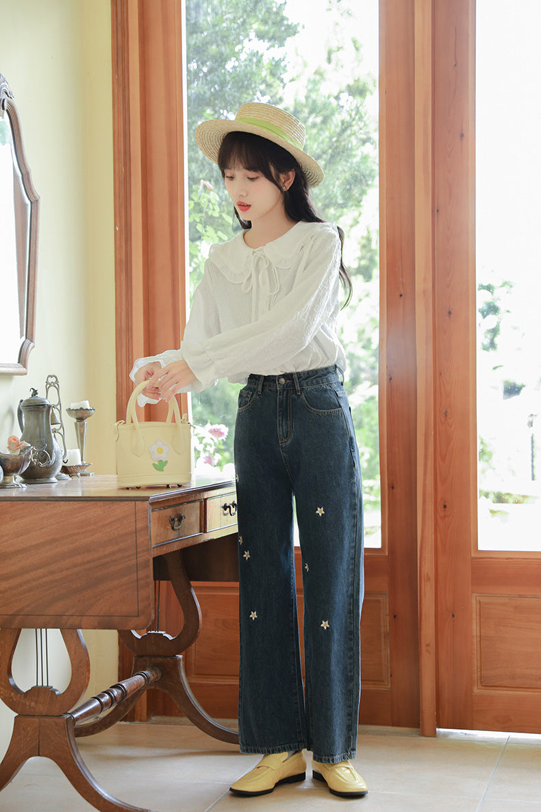 Raining Daisies Embroidered Jeans (Dark Denim)