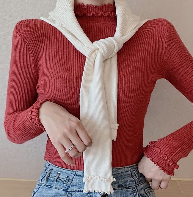 Basic Frilly Mock Neck Sweater (17 Colors)