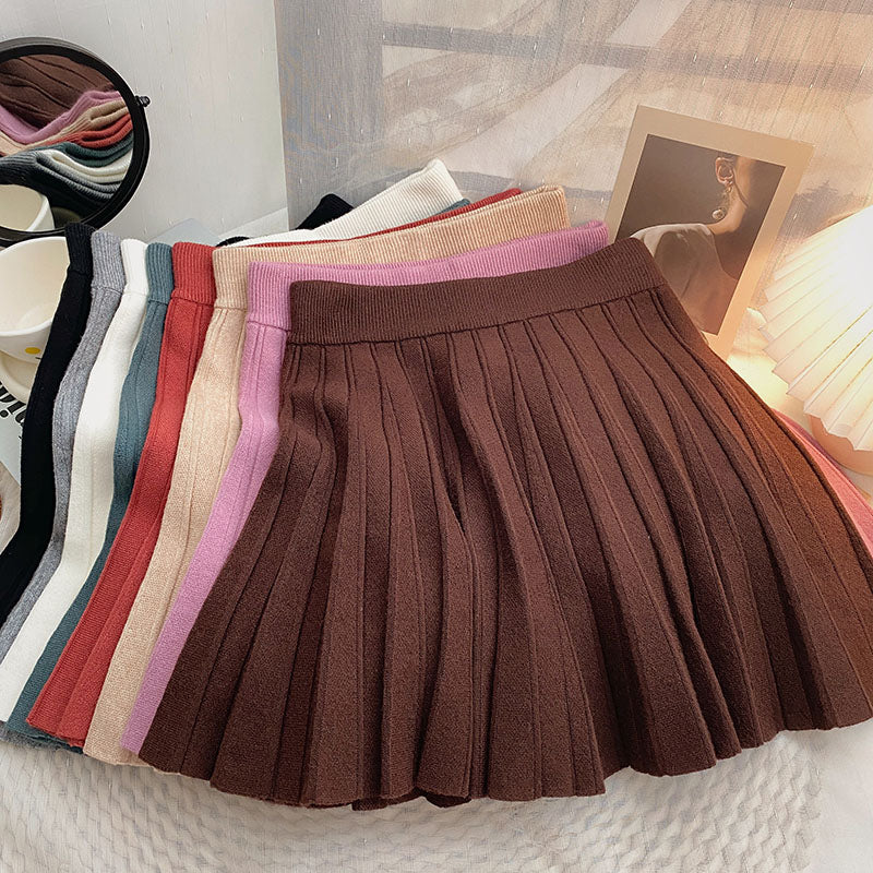 Pleated Knit Mini Skirt (8 Colors)