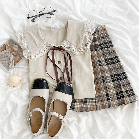 Frilly Lace Peter Pan Button Up Shirt (Cream)