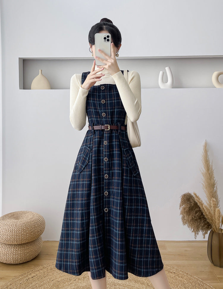 Button Up Plaid Pinafore Dress (2 Colors)