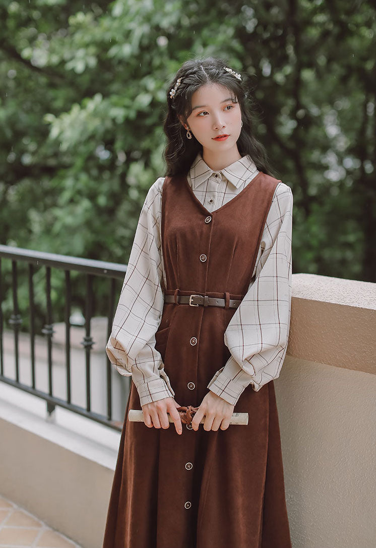 Button Up Suede Pinafore Dress (4 Colors)