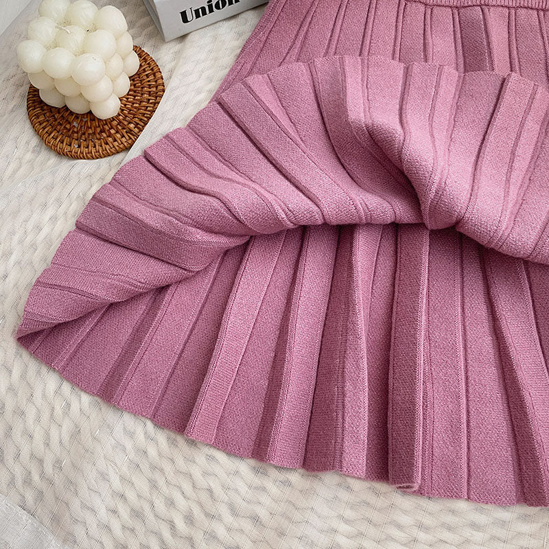 Pleated Knit Mini Skirt (8 Colors)