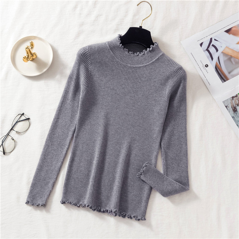Basic Frilly Mock Neck Sweater (9 Colors)