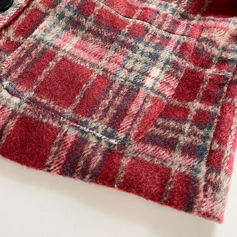 Berry Plaid Jacket & Skirt Set (Red)