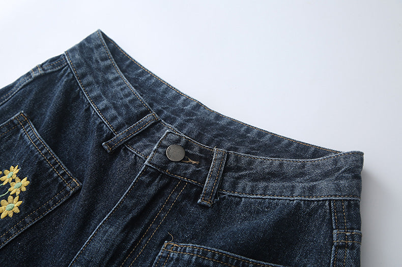 Embroidered Sunflower Pocket Jeans (2 Colors)