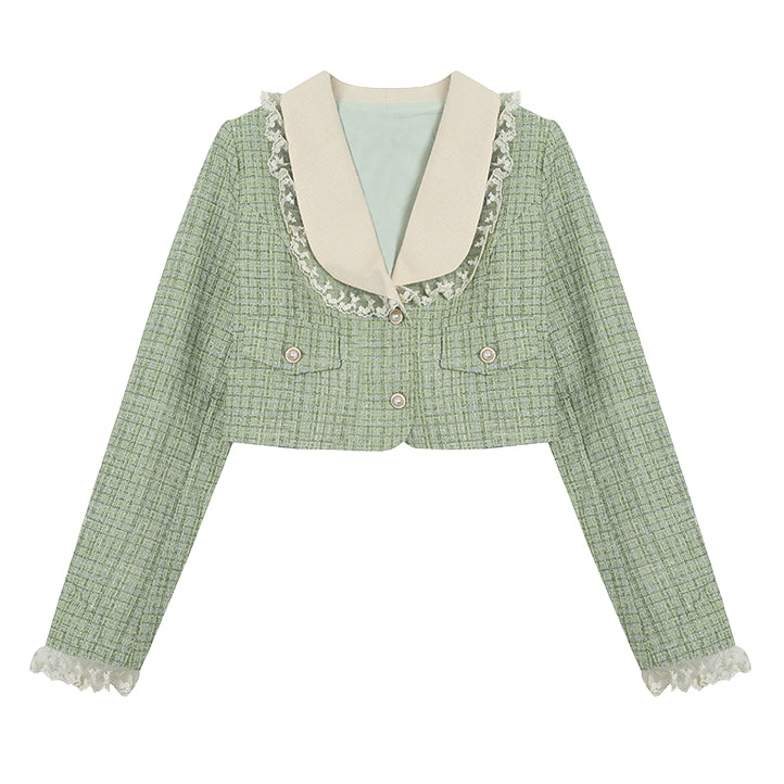 Matcha Peter Pan Tweed Set (Green)