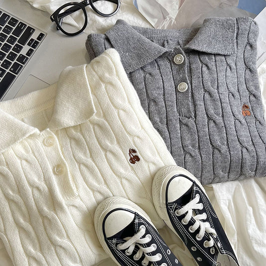 Cherry Polo Cable Knit Sweater (2 Colors)