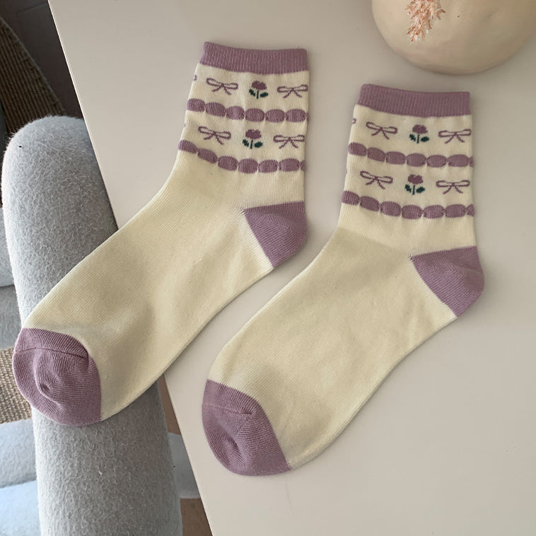 Gingham Rabbit Sock Set (Purple)