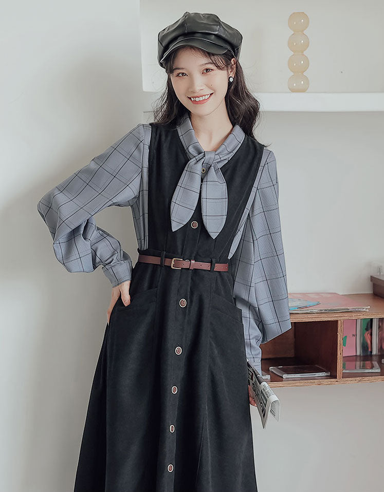 Button Up Suede Pinafore Dress (4 Colors)