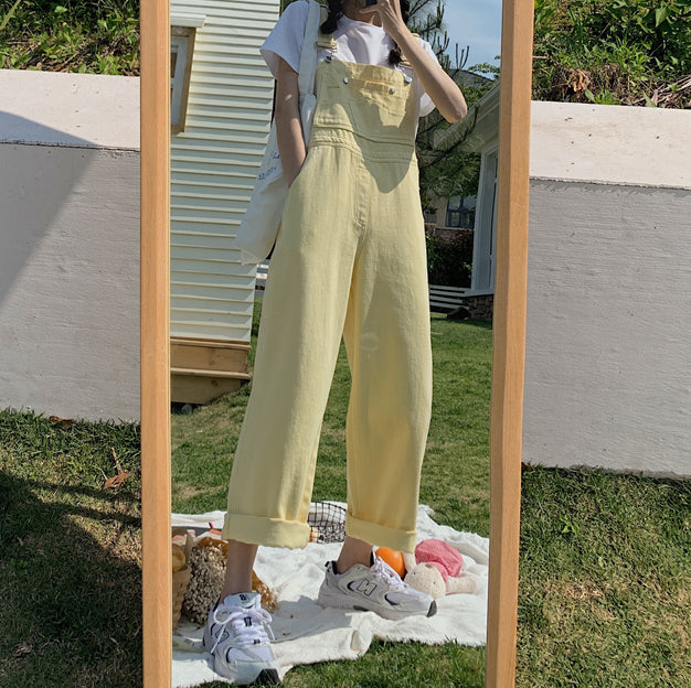 Spring Denim Overalls (Pastel Yellow)