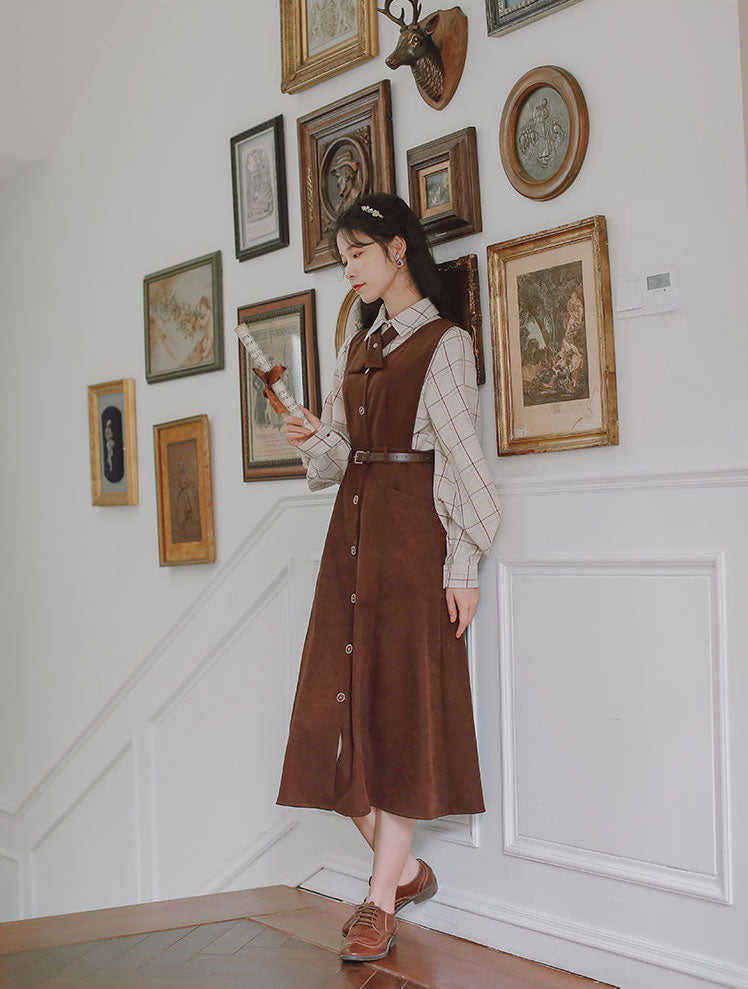 Button Up Suede Pinafore Dress (4 Colors)