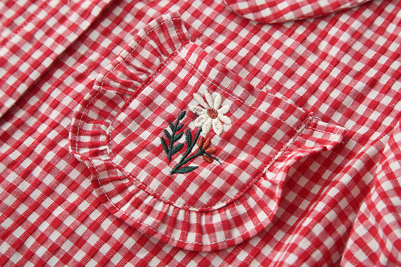 Daisy Pocket Gingham Blouse (Red)