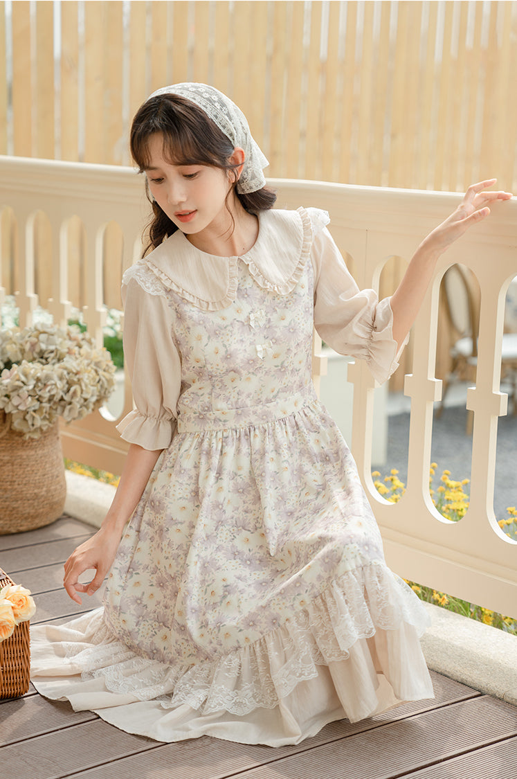 Daisy Maiden Midi Dress (Beige/Lilac)
