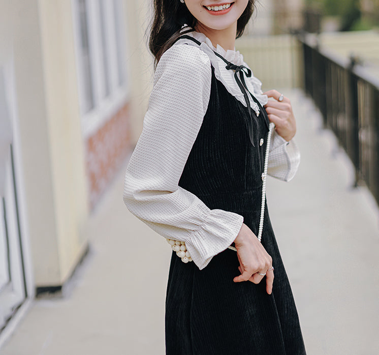 Frilly High Neck Corduroy Sweater Dress (2 Colors)