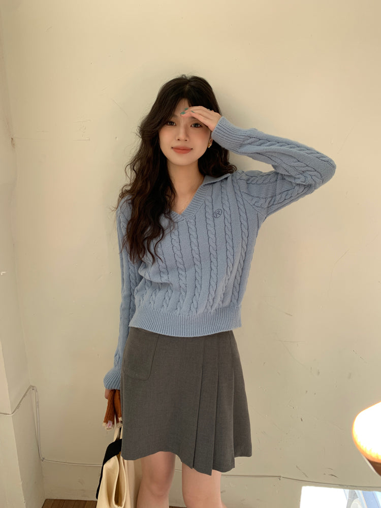 Cable Knit Polo Sweater (6 Colors)