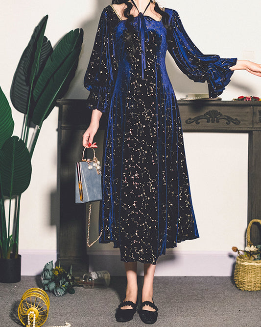 Constellation Velvet Midi Dress (Teal)