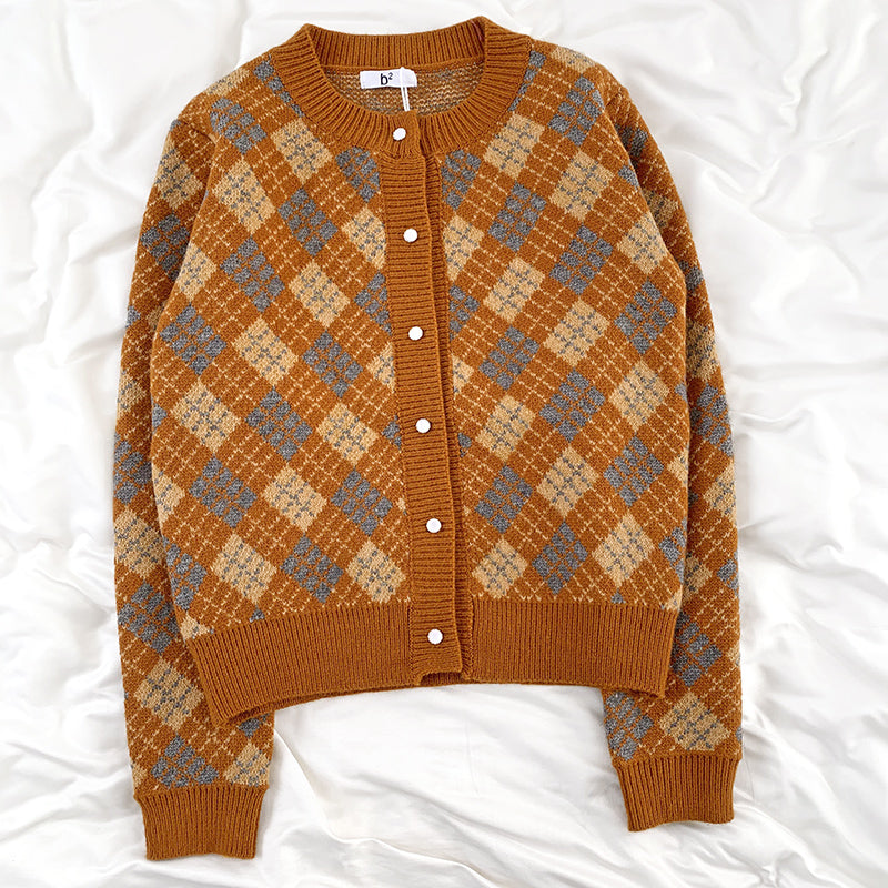 Diamond Plaid Cardigan (2 Colors)
