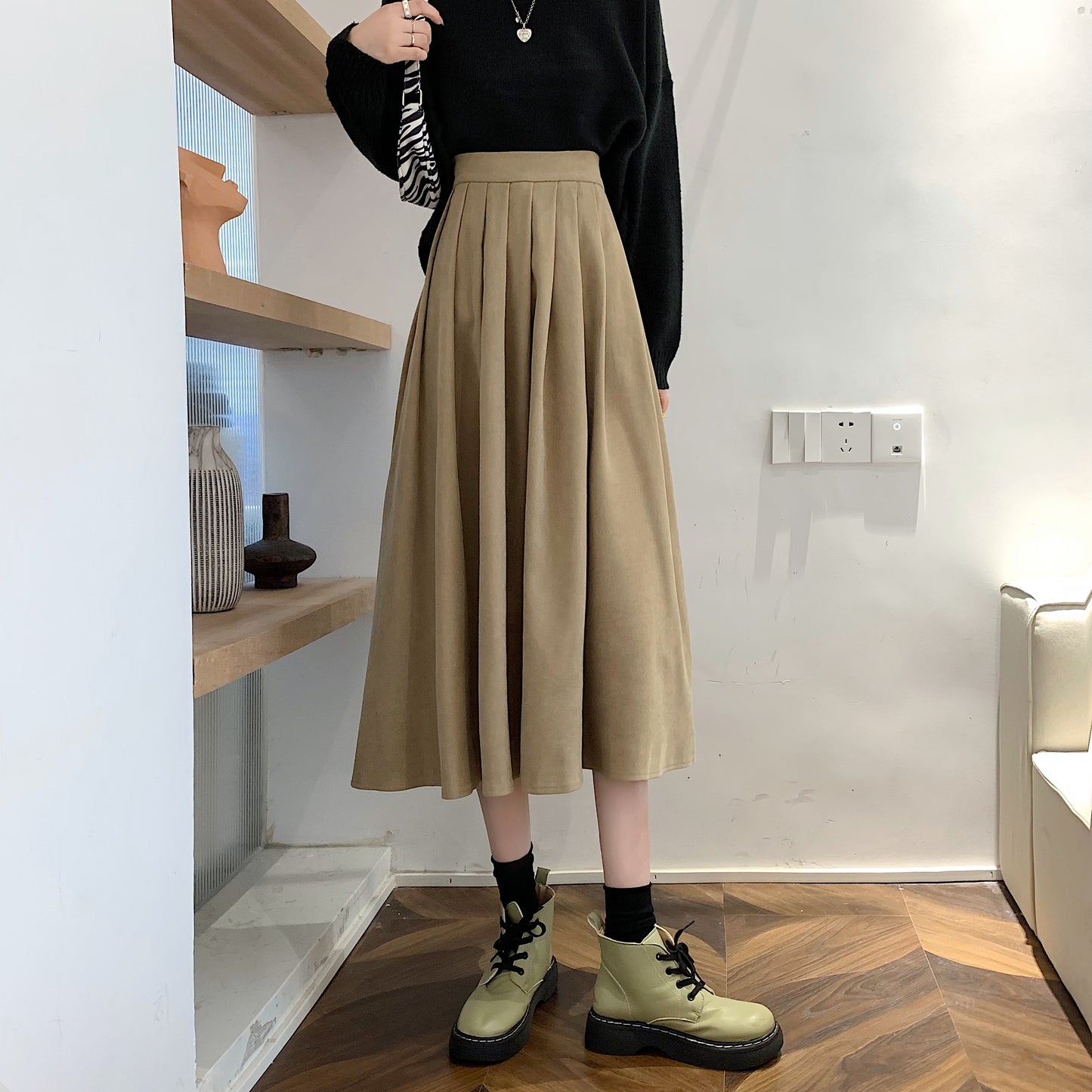 Corduroy Suede Midi Skirt (5 Colors)