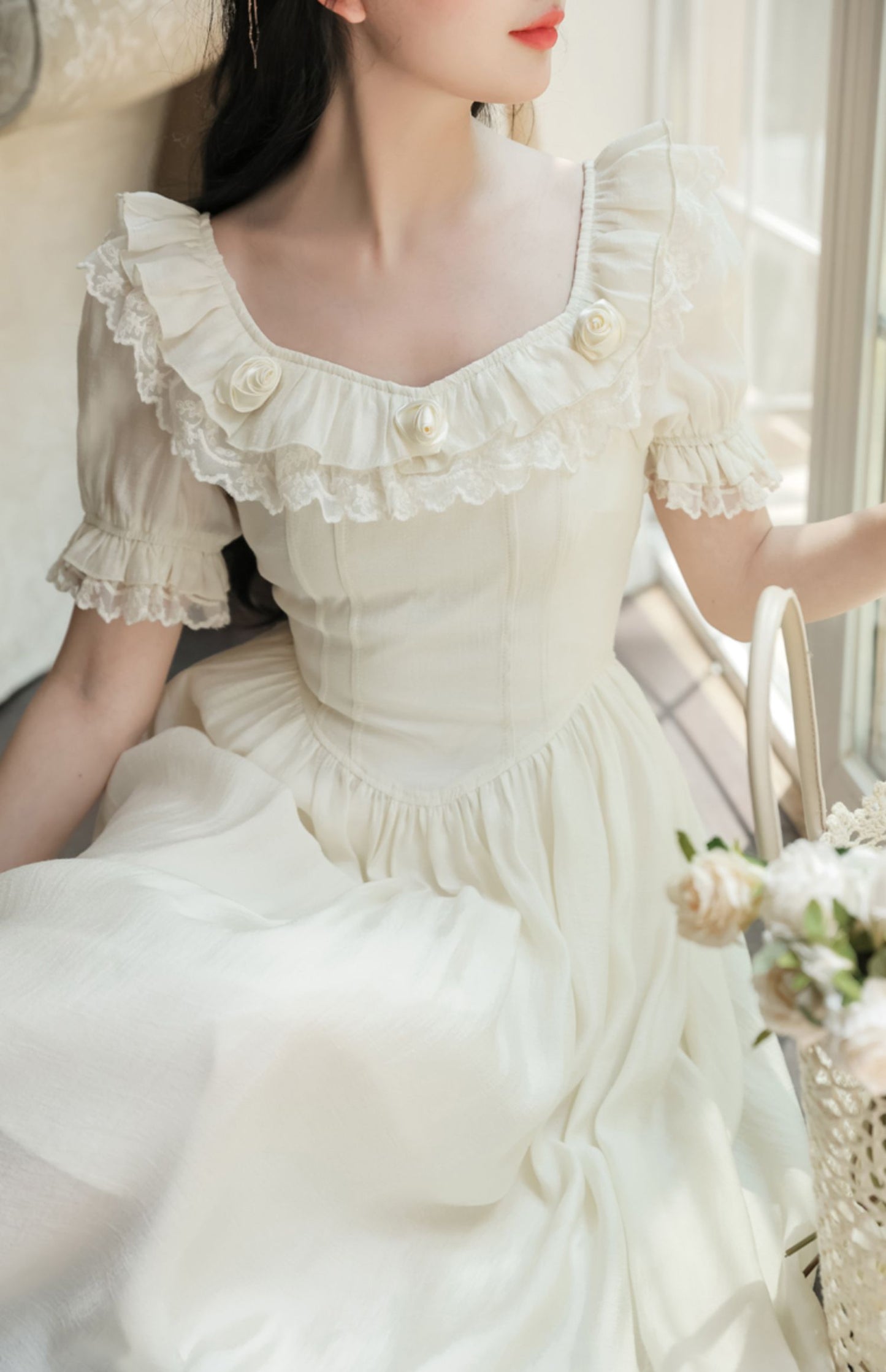Blanc Rose Midi Dress (Cream)