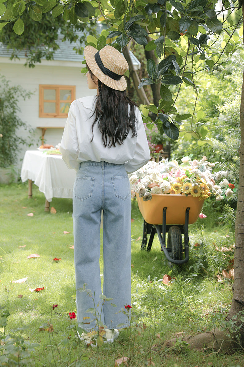 Embroidered Rose Pocket Jeans (Light Denim)