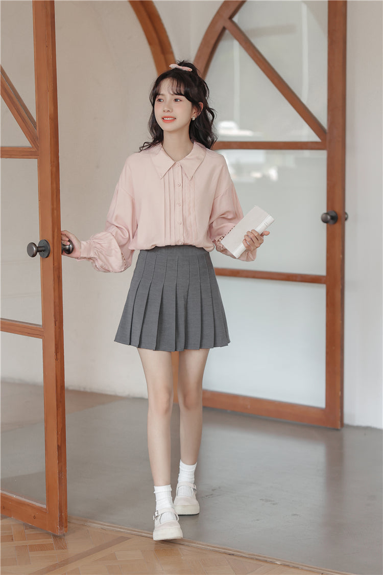 Pintuck Puff Sleeve Blouse (Pink)