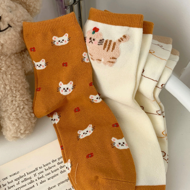 Cat Party Sock Set (Mustard)