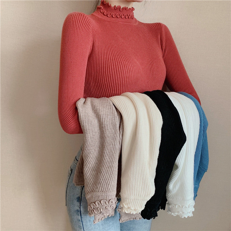 Basic Frilly Mock Neck Sweater (17 Colors)