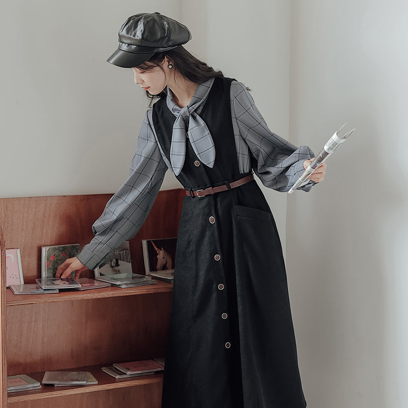 Button Up Suede Pinafore Dress (4 Colors)