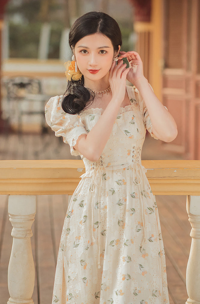 Flower Blossom Lace Up Midi Dress (2 Colors)