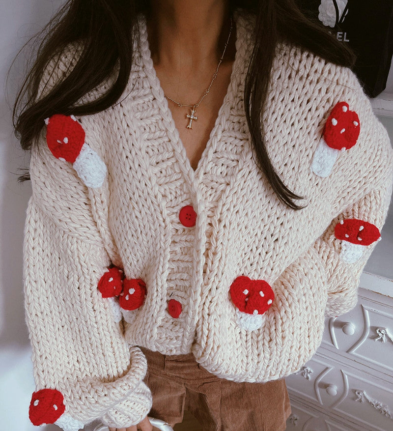 Chunky Mushroom Cropped Cardigan (2 Colors)