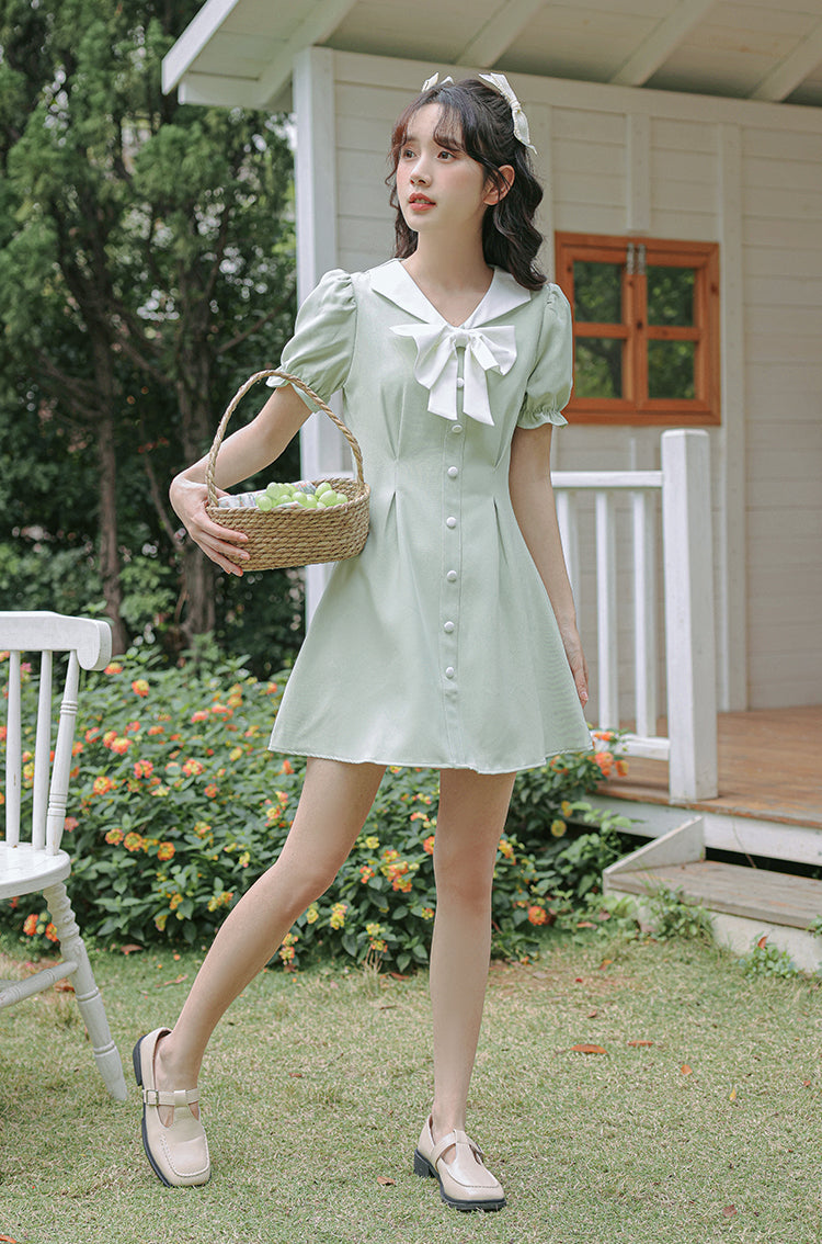Sweet Sailor Button Mini Dress (Green)