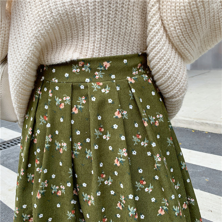 Raining Flowers Corduroy Midi Skirt (3 Colors)