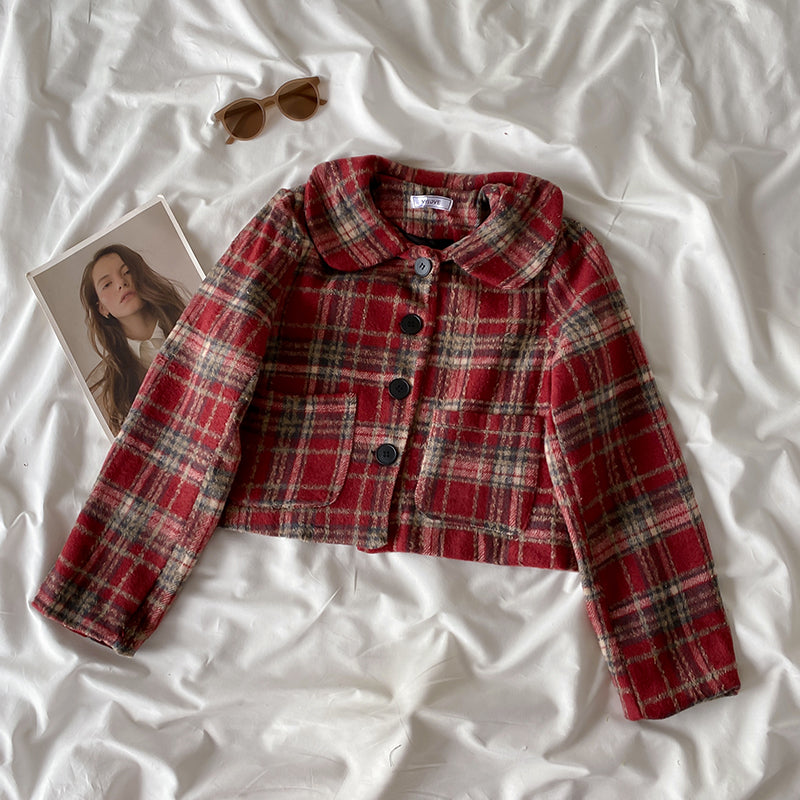 Berry Plaid Jacket & Skirt Set (Red)