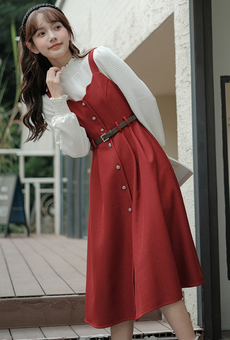 Button Up Scallop Cami Dress (3 Colors)