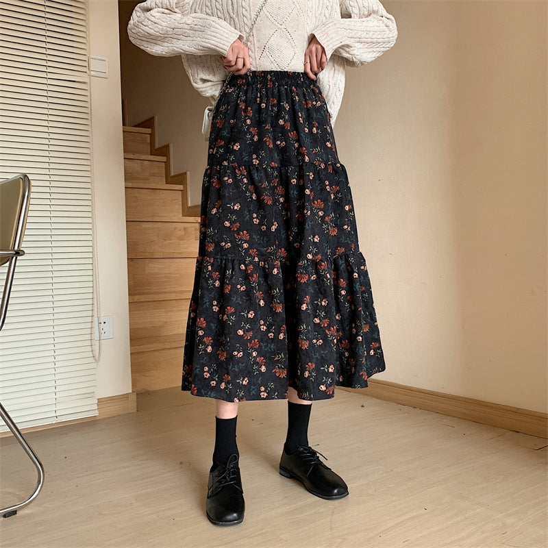 Rose Corduroy Tiered Midi Skirt (3 Colors)