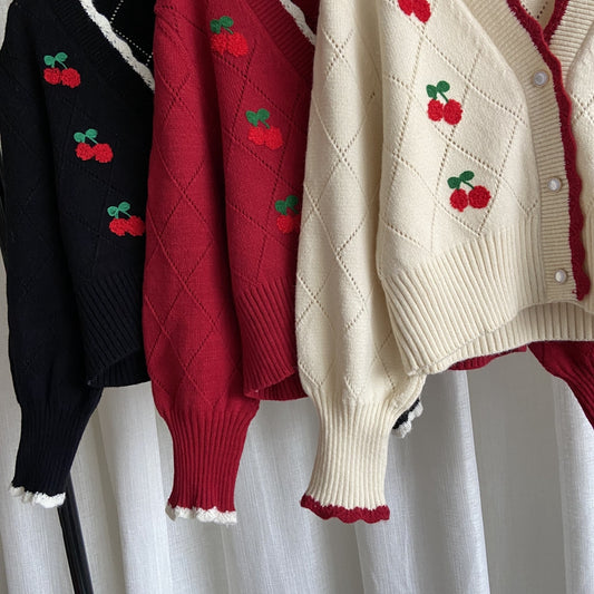 Cherry Diamond Knit Cardigan (3 Colors)