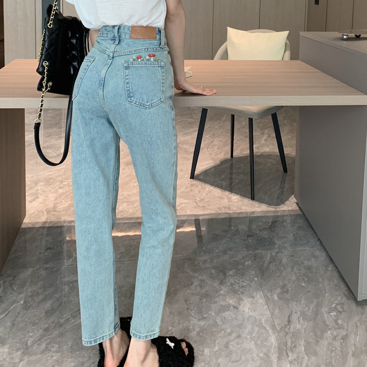 Mushroom Embroidered Mom Jeans (2 Colors)