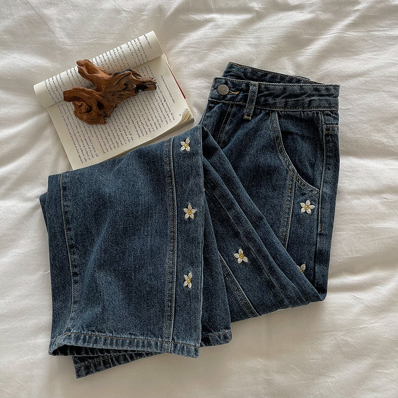 Jasmine Floral Embroidered Jeans (Dark Denim)