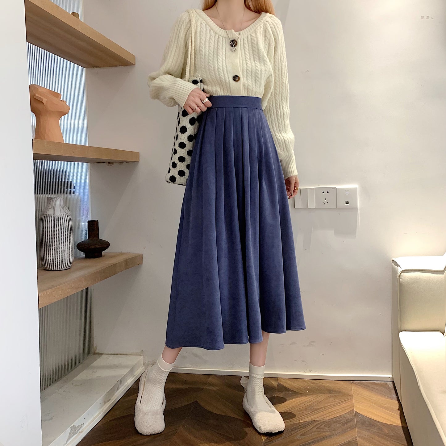 Corduroy Suede Midi Skirt (5 Colors)