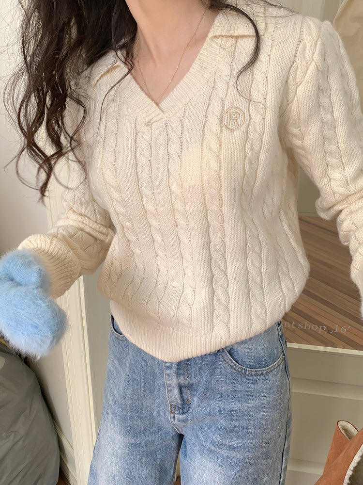 Cable Knit Polo Sweater (6 Colors)