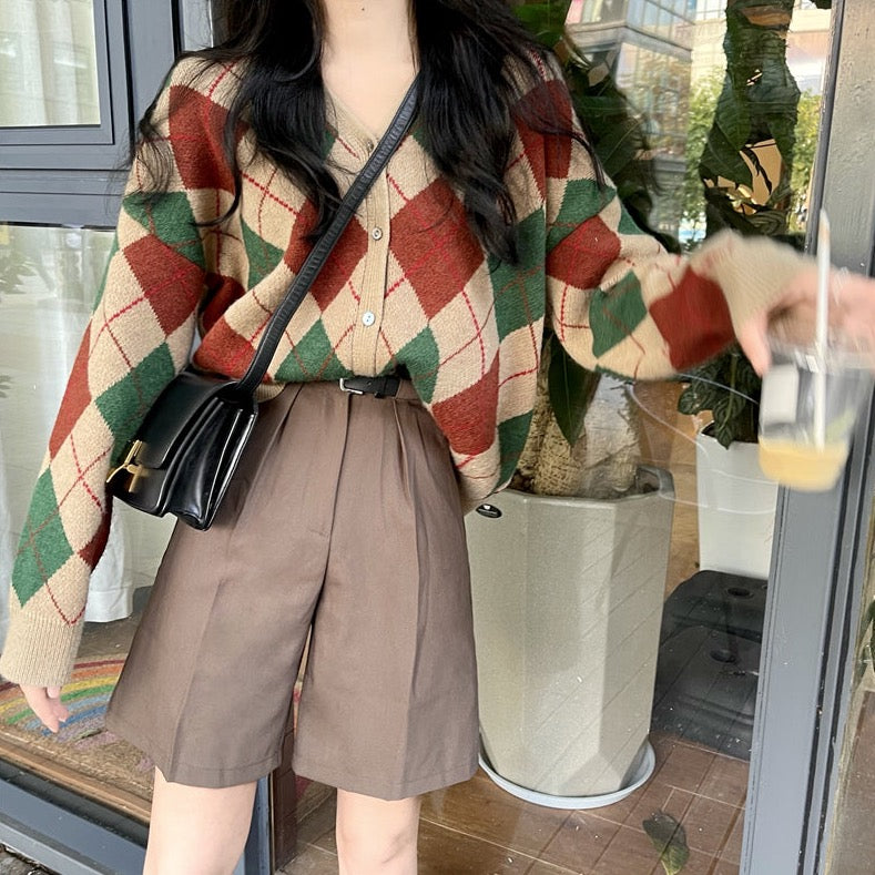 Forest Diamond Plaid Cardigan (2 Colors)