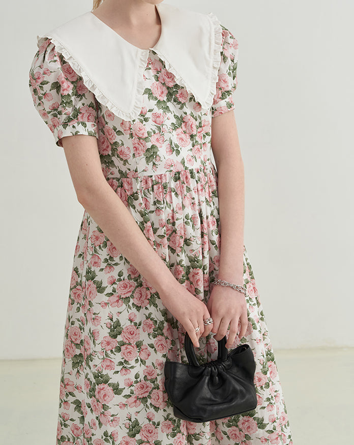 Rose Tea Peter Pan Dress (White/Pink)
