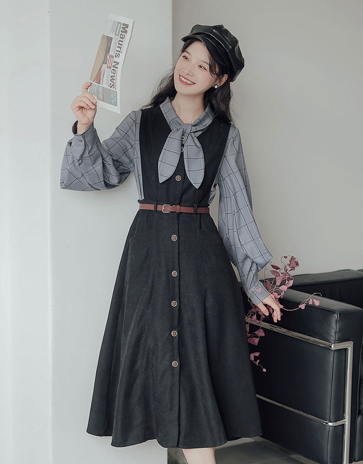 Button Up Suede Pinafore Dress (4 Colors)