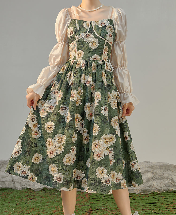 Daisy Cottage Midi Dress (Green)