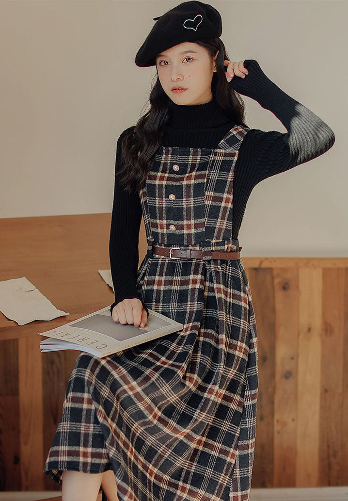 Holiday Plaid Pinafore Midi Dress (2 Colors)