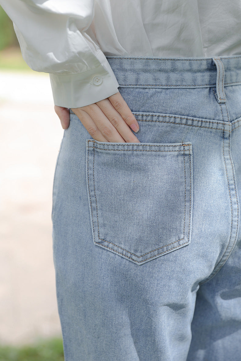 Doodle Hearts Embroidered Jeans (Light Denim)