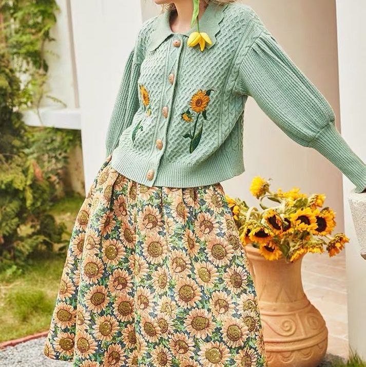 Sunflower Collared Cardigan (Sage)
