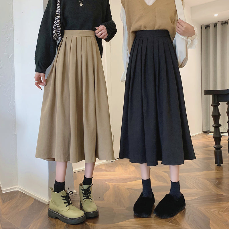 Corduroy Suede Midi Skirt (5 Colors)